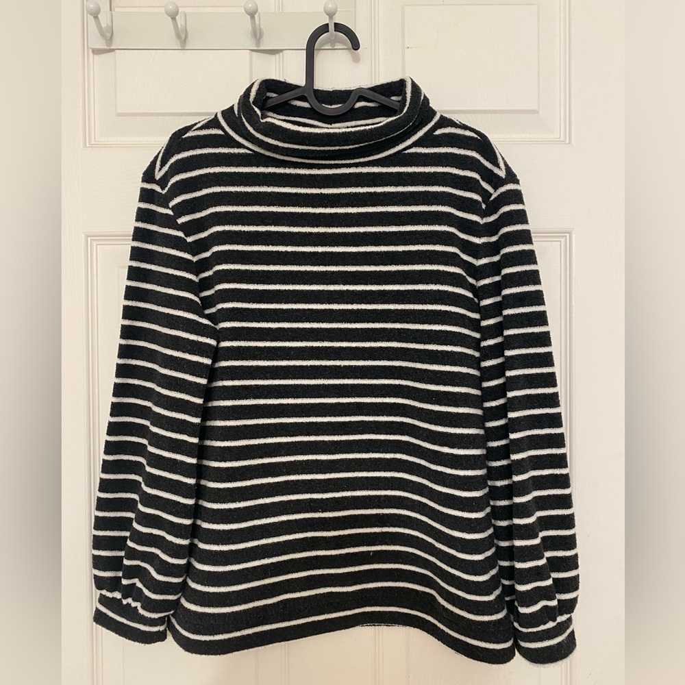 LOFT B&W Horizontal Striped High-neck Sweater